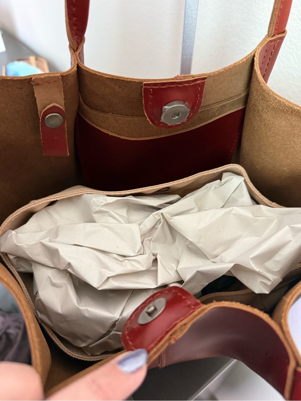 Portland Leather Devan Bucket Tote Large Madrone + Organizer NWOT - Picture 7 of 8